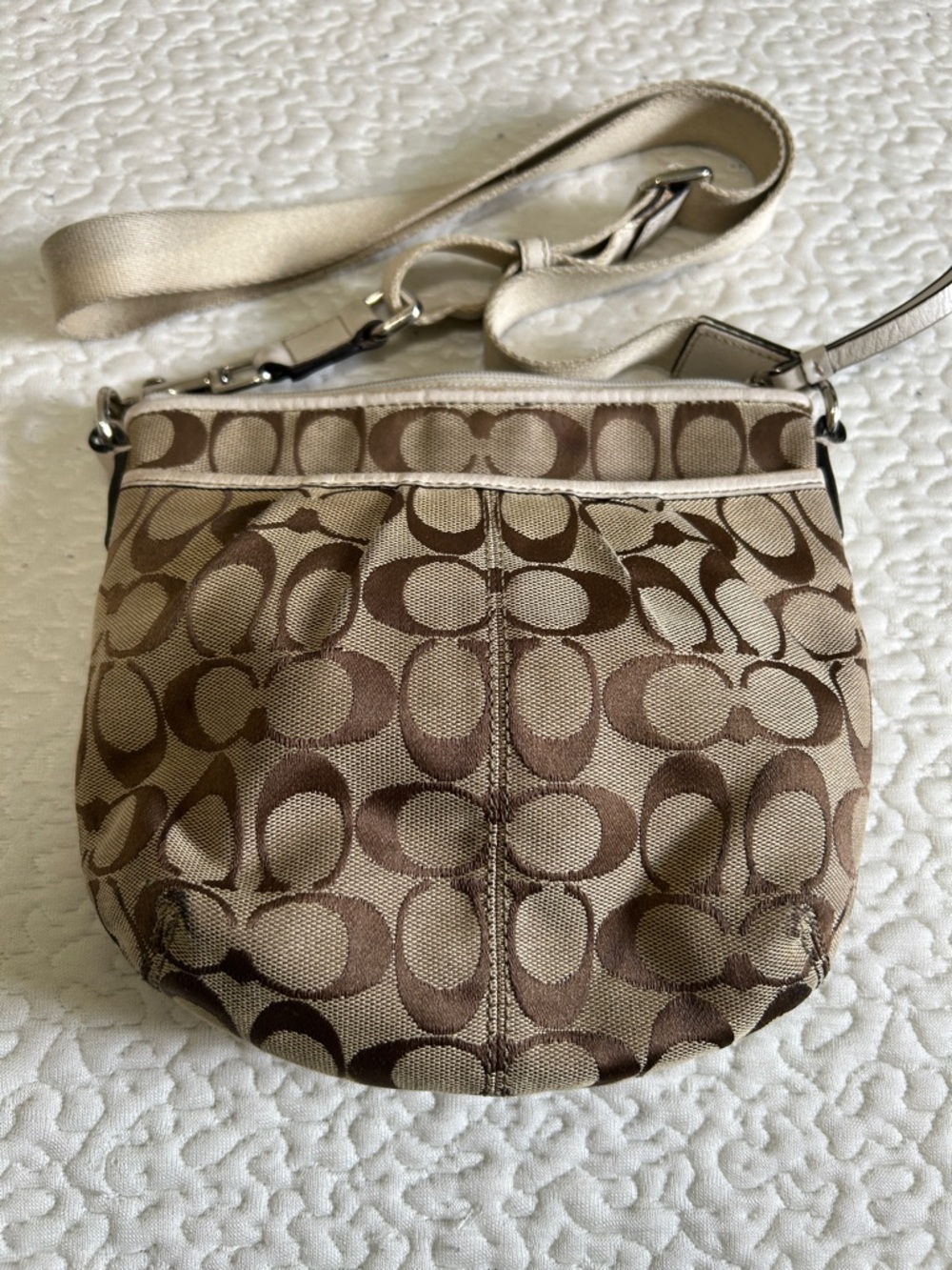 Coach Khaki and Chestnut Signature Crossbody Bag
